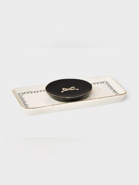 a new day White Black Gold Bow Print 2 pc Trinket Dish Trays